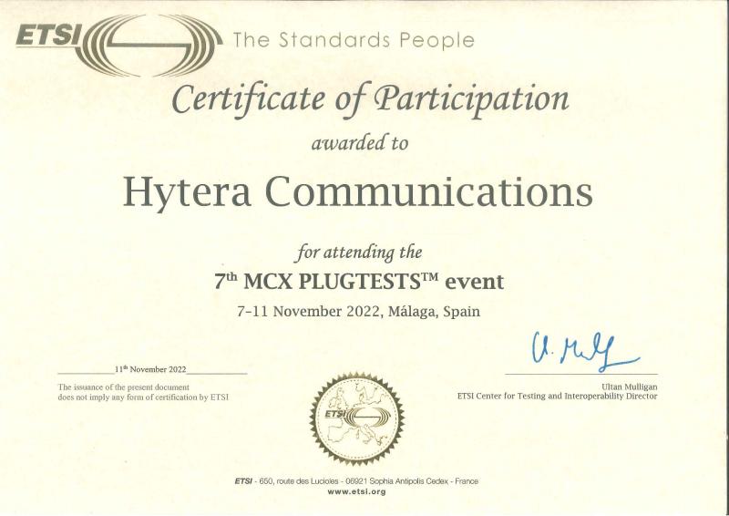 Hytera Takes Part in the 7th MCX Plugtests